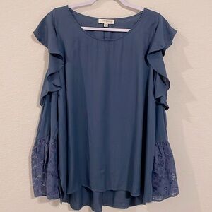 Umgee Women’s Tunic Top XL Navy Lace Cottagecore Coastal Grandma Feminine